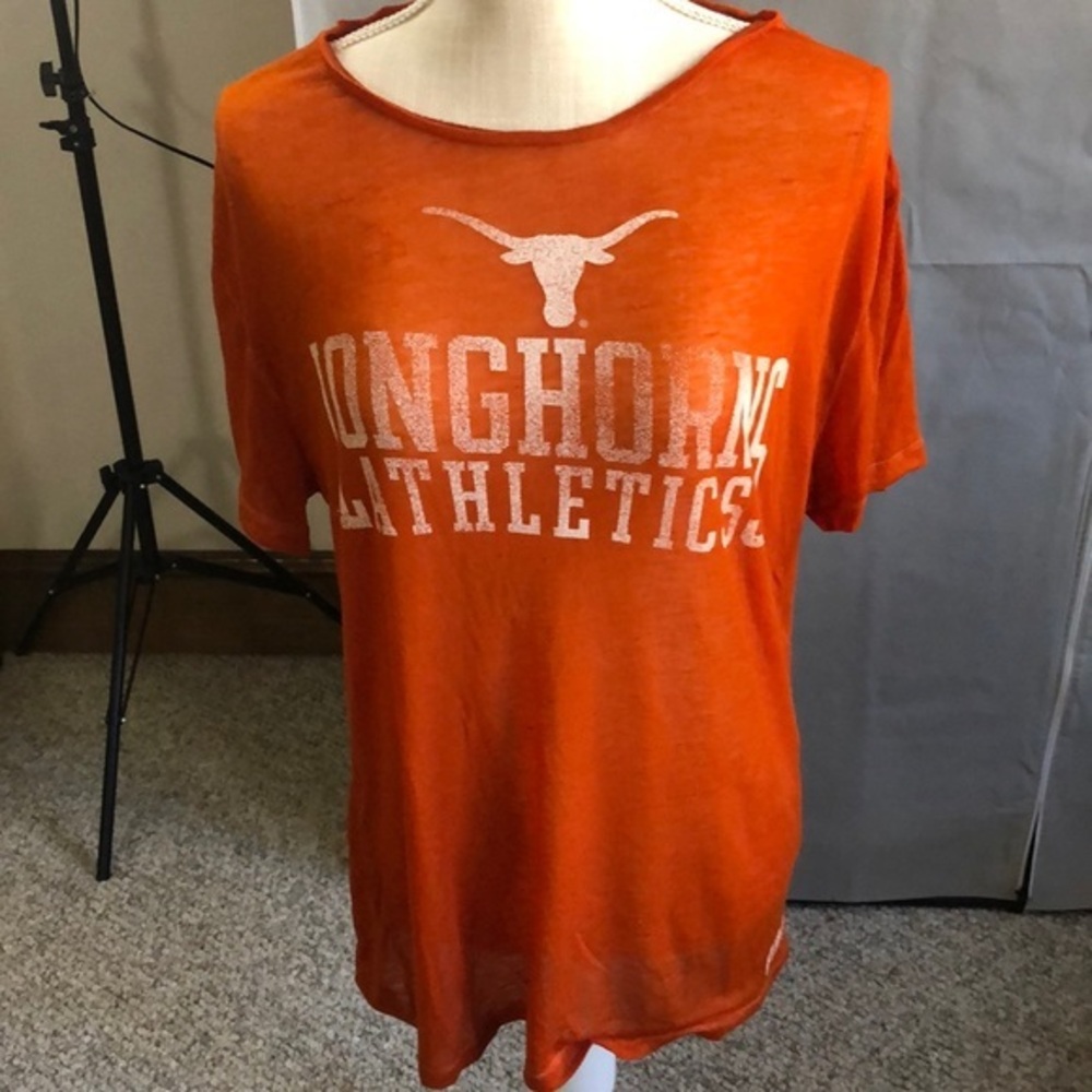Pink University of Texas short sleeve sheer top
